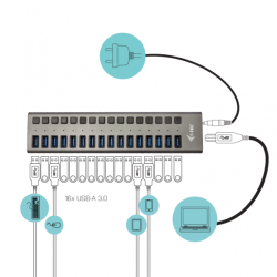 USB 3.0 CHARG 16 PORT+PW ADAPT 90W