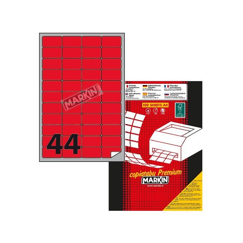 ETICHETTE A4 FLUO ROSSO 47 5X25MM
