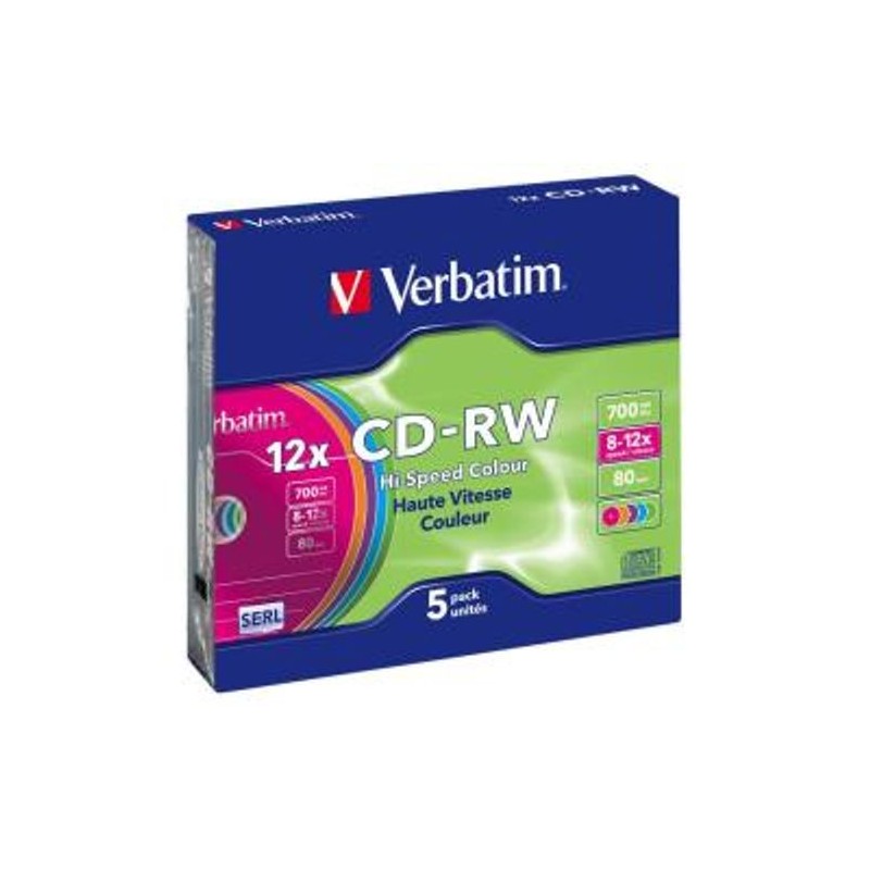 CD-RW 700MB 12X COLOR SLIM CASE 5PZ
