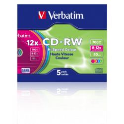 CD-RW 700MB 12X COLOR SLIM CASE 5PZ