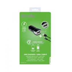 KIT USB CAR CHARGER+USB-C CABLE 12W