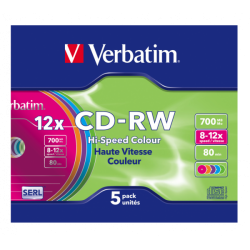 CD-RW 700MB 12X COLOR SLIM CASE 5PZ